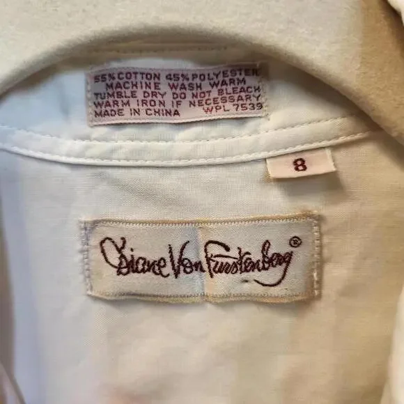 Vintage Diane Von Furstenberg Short Sleeve White Button-Up Shirt - Size 8 - Picture 7 of 8